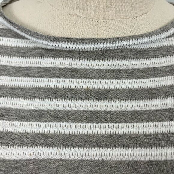 Reiss White Grey Striped Knit Tee Button Back Small - Picture 3 of 12